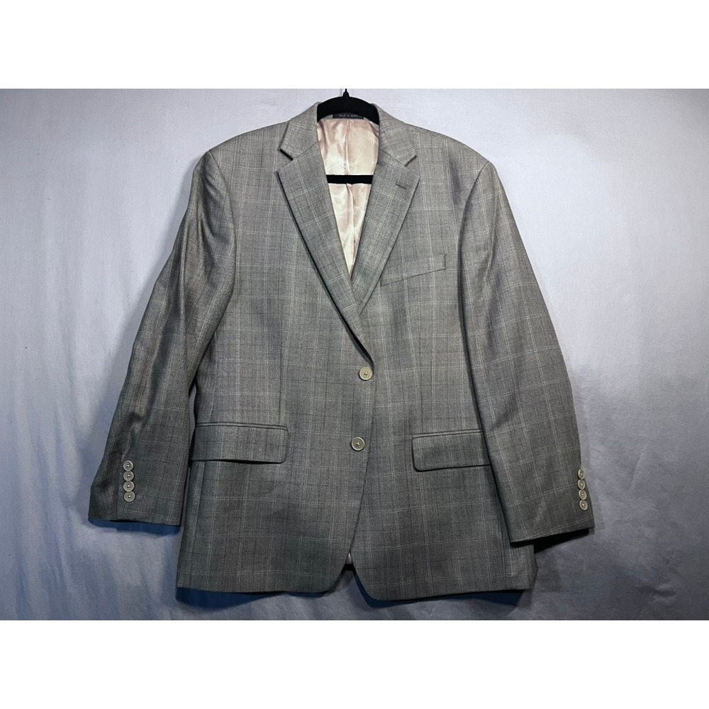Calvin Klein Mens Grey Glen Plaid Silk Wool Blazer Sport Coat 42S 42 Short